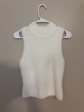 Altar'd State Cream Fuzzy Sleeveless Mock Neck Tank